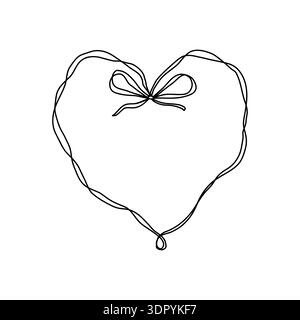 Cadre fantaisiste coeur fait d'une ligne de ruban simple avec un noeud mignon sur le dessus. Coquette et style romantique, parfait pour la Saint-Valentin, invitations de mariage, notes d'amour et projets de design féminin Illustration de Vecteur