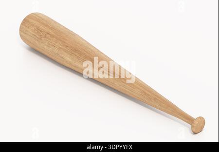 Batte de baseball isolée sur fond blanc. Illustration 3D. Banque D'Images