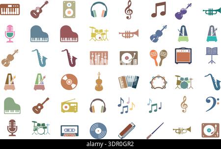 Ensemble de vecteurs de collection d'icônes d'instrument de musique et d'équipement audio Illustration de Vecteur