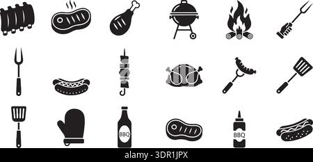 Ensemble d'icônes vectorielles de barbecue gril Illustration de Vecteur