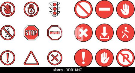 Placez l'icône du panneau rouge STOP avec la main blanche, n'entrez pas. Panneau d'avertissement STOP stock d'illustration vectorielle. Illustration de Vecteur