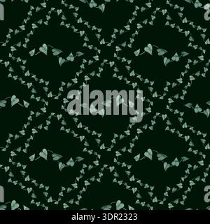 Élégant motif aquarelle sans couture avec des vignes de lierre délicates avec des feuilles en forme de cœur. Motif en treillis botanique peint à la main avec émeraude profonde Banque D'Images