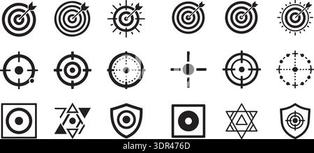 Cible et cible ensemble d'icônes, réticule, vecteur bullseye, précision, exactitude, et icône de mise au point pour la visée, le tir à l'arc, le tir ou la navigation Illustration de Vecteur