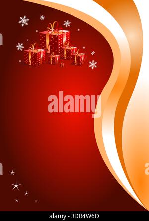 Fond rouge de cadeau de Noël avec des rubans d'or, illustration vectorielle Illustration de Vecteur
