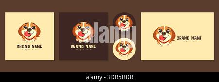 Ensemble de logo de mascotte de chien beagle mignon pour illustration vectorielle d'identité de marque de magasin d'animaux de compagnie. Illustration de Vecteur