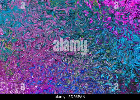 Œuvres d'art numériques abstraites expressives aux tons rose vifs, sarcelle, turquoise et violet entrelacés dans des textures fluides et tourbillonnantes. La composition c Banque D'Images
