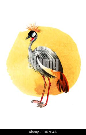 Illustration élégante d'encre d'oiseau de grue et d'aquarelle Banque D'Images
