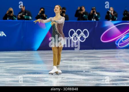 Milan, Lombardie, Italie. 17 février 2026. Olga Mikutina (10 ans), autrichienne, se produit pendant le programme patinage artistique femmes : patinage simple : court à la patinoire de compétition MSK de MILAN, en Italie, pendant les Jeux olympiques d'hiver de MILAN Cortina en 2026. Olga Mikutina se classe 17e et se qualifie pour la finale. (Crédit image : © Walter G. Arce/ZUMA Press Wire) USAGE ÉDITORIAL SEULEMENT ! Non destiné à UN USAGE commercial ! Banque D'Images