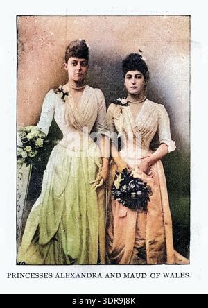 Photographie vintage des princesses Alexandra et Maud du pays de Galles. Maud de Galles était reine de Norvège en tant qu'épouse du roi Haakon VII elle était la plus jeune fille du roi britannique Édouard VII et Alexandra de Danemark Banque D'Images