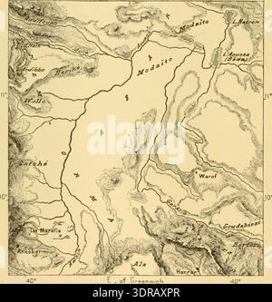 Ceci est une carte historique de Harar, Ethiopie, illustrant la répartition du clan somalien Gadabuursi Dir. La carte a été créée par Elisée Reclus et publiée en 1910. Il montre les caractéristiques topographiques, les établissements et les territoires claniques, reflétant les connaissances ethnographiques et géographiques du début du XXe siècle. La carte sert de référence pour l'étude des clans somaliens et de la géographie régionale dans la Corne de l'Afrique. Banque D'Images