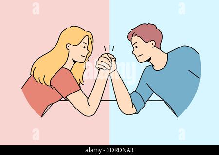 Bras de lutte entre couple d'homme et de femme pour le concept de lutte pour le leadership dans la famille Banque D'Images