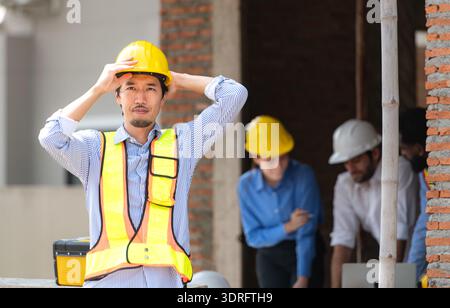 Portrait des ingénieurs travaillent ensemble pour évaluer les progrès du chantier de construction de maisons résidentielles Banque D'Images