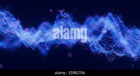 Technologie futuriste onde numérique binaire avec des points de données de nuage. Concept de flux de données IA du cyberespace. Onde numérique abstraite avec des nombres. Big Data Banque D'Images