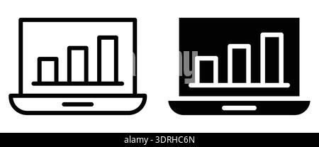 Cette image présente deux icônes d'ordinateur portable affichant des graphiques à barres, symbolisant l'analyse des données et les tendances de croissance. Adapté aux thèmes commerciaux et technologiques. Illustration de Vecteur