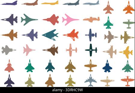 Set silhouettes d'avions militaires – Collection vectorielle de jets de chasse et d'avions de guerre Illustration de Vecteur