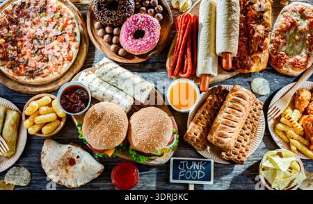Aliments augmentant le risque de cancer. Nourriture à la poubelle Banque D'Images