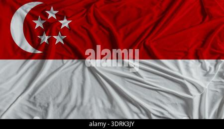 Drapeau singapourien avec fond de texture de tissu. Drapeau national de Singapour avec texture de tissu Banque D'Images