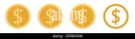 Jeu de pièces d'or avec des symboles dollar sur fond blanc Illustration de Vecteur