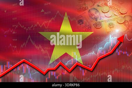 La croissance économique du Vietnam sur le graphique financier. Croissance financière du Vietnam sur le graphique de marché Banque D'Images