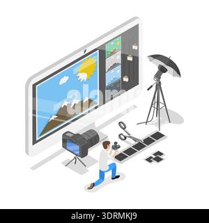 Vecteur plat isométrique 3D illustration conceptuelle du photographe Banque D'Images