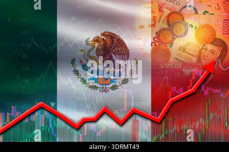 Mexique croissance économique sur graphique financier. Croissance financière mexicaine sur le graphique de marché Banque D'Images