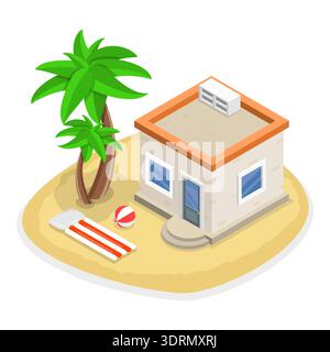 Ensemble vectoriel plat isométrique 3D de Bungalows Banque D'Images