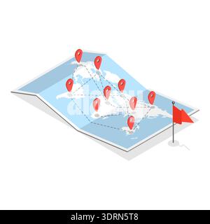 Ensemble vectoriel plat isométrique 3D des équipements de camping Banque D'Images
