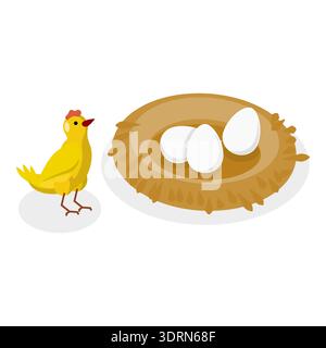 Ensemble de vecteur plat isométrique 3D de poulets Banque D'Images