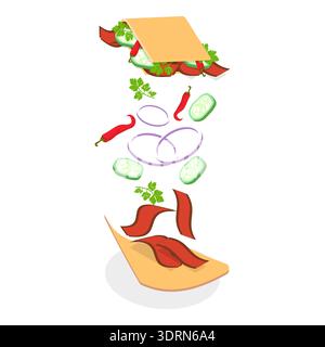 Ensemble vectoriel plat isométrique 3D de Shawarmas Banque D'Images