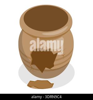 Ensemble plat isométrique 3D de poterie antique, céramique de musée. Point 3 Banque D'Images