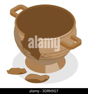 Ensemble plat isométrique 3D de poterie antique, céramique de musée. Point 2 Banque D'Images