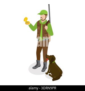 Ensemble vectoriel plat isométrique 3D de chasseurs Banque D'Images