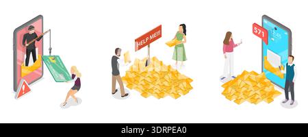Illustration vectorielle 3D isométrique plate de Spam Banque D'Images