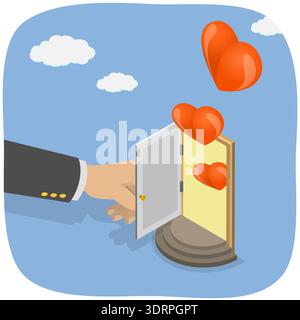 Illustration vectorielle isométrique plate 3D d'une relation ouverte Banque D'Images