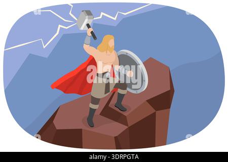 Illustration vectorielle 3D isométrique plate de Thor Banque D'Images