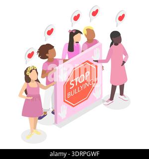 Illustration vectorielle plate isométrique 3D du jour rose Banque D'Images