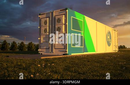Les électrolyseurs conteneurisés pour la production d'hydrogène sont des stations modernes de production d'hydrogène vert. Banque D'Images