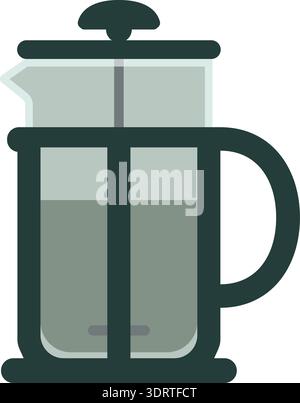 Illustration plate d'une presse française avec corps en verre et piston montrant du café infusé Illustration de Vecteur