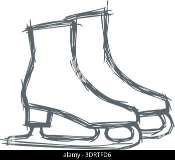 Croquis dessiné à la main d'une paire de patins à glace avec des lames montrées en vue latérale Illustration de Vecteur
