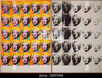 Tate Modern, British National Museum of Modern Art, Andy Warhol, Marilyn diptyque, 1962, Allkid INK, peinture acrylique, huile moulue et graphithe sur toile, Londres, Grande-Bretagne. Banque D'Images