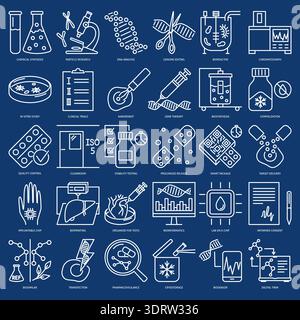 Jeu d'icônes de ligne de médecine et de biotechnologies. Illustration vectorielle Illustration de Vecteur