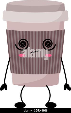 Une tasse confuse de mascotte de café. Illustration de Vecteur