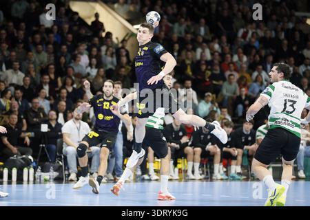 Aymeric MINNE de HBC Nantes lors de la Ligue des Champions EHF, phase de groupes, match de handball entre HBC Nantes et Sporting CP le 19 février 2026 à H Arena de Nantes, France - photo Julien Kammerer Banque D'Images