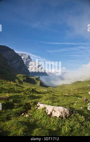 Paysage époustouflant capturant des vallées sereines et des montagnes majestueuses à Derborence, en Suisse. Banque D'Images