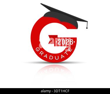Lettre stylisée G avec l'inscription Graduate 2026 et la casquette graduée. Simple stock design isolé sur un fond blanc pour la conception et la décoration Illustration de Vecteur
