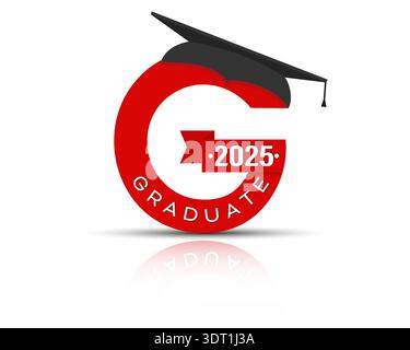 Lettre stylisée G avec l'inscription Graduate 2025 et la casquette graduée. Simple stock design isolé sur un fond blanc pour la conception et la décoration Illustration de Vecteur