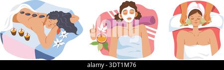 Séances de relaxation avec soin spa plat Illustration de Vecteur