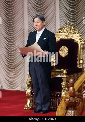 Tokyo, Japon. 20 février 2026. L'empereur japonais Naruhito parle pour l'ouverture de la Diète à la Diète nationale à Tokyo le Friay, le 20 février 2026. La session de 150 jours de la Diète a été convoquée. (Photo de Yoshio Tsunoda/AFLO) Banque D'Images