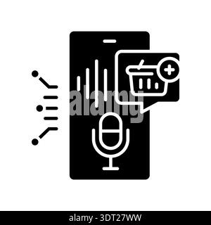 Assistant d'achat vocal icône plate noire pour les projets numériques et d'impression. Icônes nettes minimales pour les applications et les sites Web. Icônes simples modernes pour UI UX et Illustration de Vecteur
