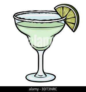 Illustration vectorielle rafraîchissante de cocktail margarita au citron vert avec bordure de sel et tranche de citron vert Illustration de Vecteur